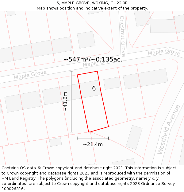 6, MAPLE GROVE, WOKING, GU22 9PJ: Plot and title map