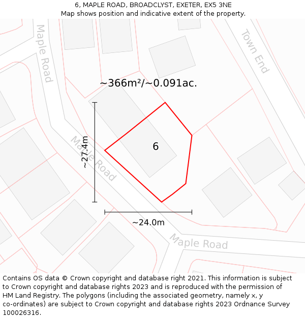 6, MAPLE ROAD, BROADCLYST, EXETER, EX5 3NE: Plot and title map