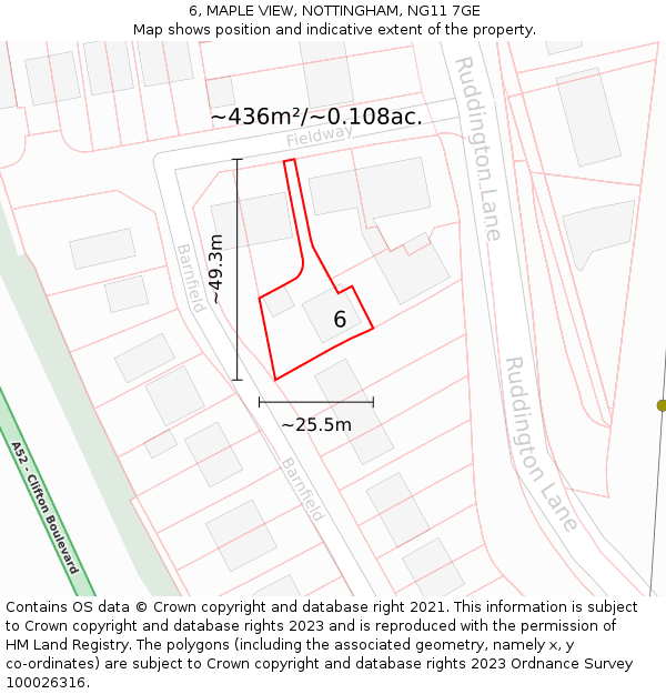 6, MAPLE VIEW, NOTTINGHAM, NG11 7GE: Plot and title map