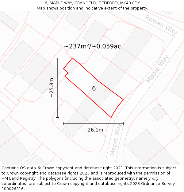 6, MAPLE WAY, CRANFIELD, BEDFORD, MK43 0DY: Plot and title map