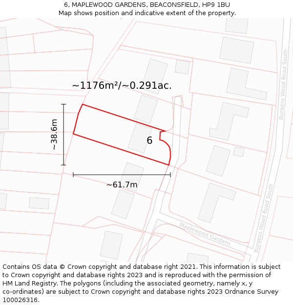 6, MAPLEWOOD GARDENS, BEACONSFIELD, HP9 1BU: Plot and title map