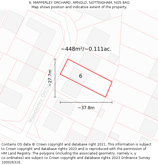 6, MAPPERLEY ORCHARD, ARNOLD, NOTTINGHAM, NG5 8AG: Plot and title map