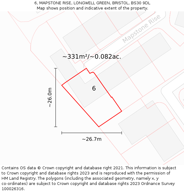 6, MAPSTONE RISE, LONGWELL GREEN, BRISTOL, BS30 9DL: Plot and title map