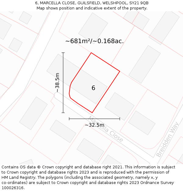 6, MARCELLA CLOSE, GUILSFIELD, WELSHPOOL, SY21 9QB: Plot and title map