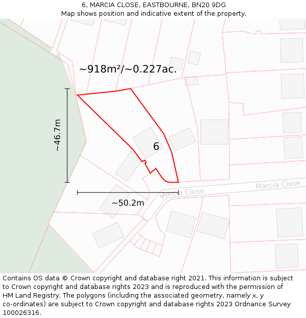 6, MARCIA CLOSE, EASTBOURNE, BN20 9DG: Plot and title map