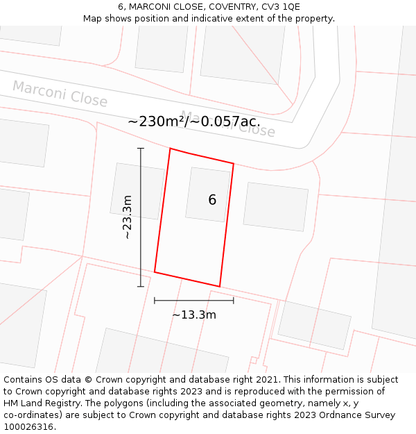 6, MARCONI CLOSE, COVENTRY, CV3 1QE: Plot and title map