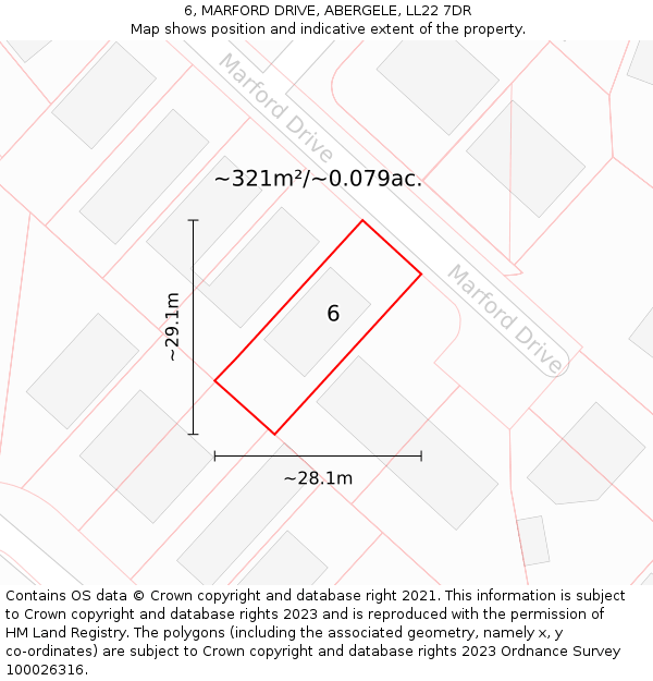 6, MARFORD DRIVE, ABERGELE, LL22 7DR: Plot and title map