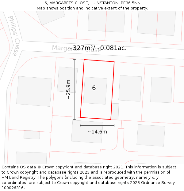 6, MARGARETS CLOSE, HUNSTANTON, PE36 5NN: Plot and title map