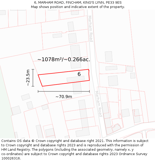 6, MARHAM ROAD, FINCHAM, KING'S LYNN, PE33 9ES: Plot and title map