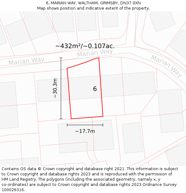 6, MARIAN WAY, WALTHAM, GRIMSBY, DN37 0XN: Plot and title map