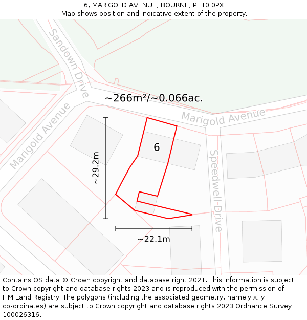 6, MARIGOLD AVENUE, BOURNE, PE10 0PX: Plot and title map