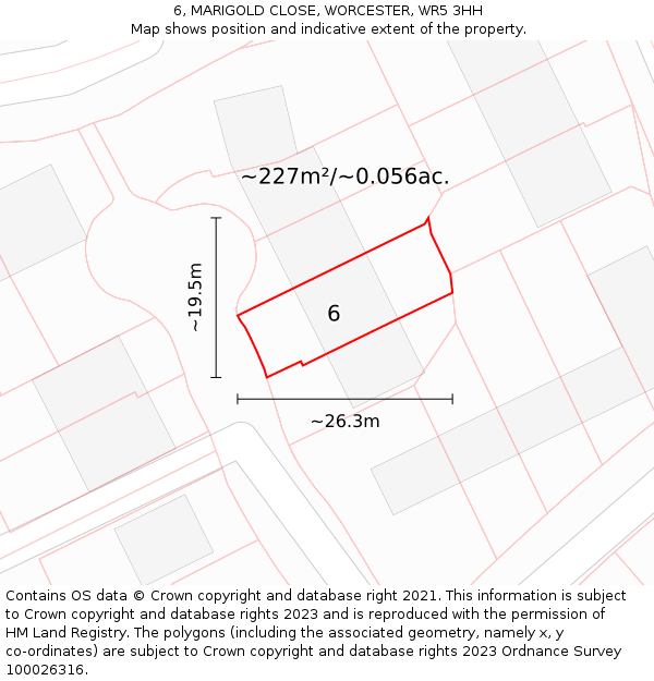6, MARIGOLD CLOSE, WORCESTER, WR5 3HH: Plot and title map
