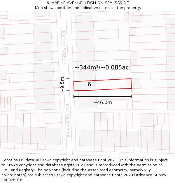 6, MARINE AVENUE, LEIGH-ON-SEA, SS9 2JE: Plot and title map