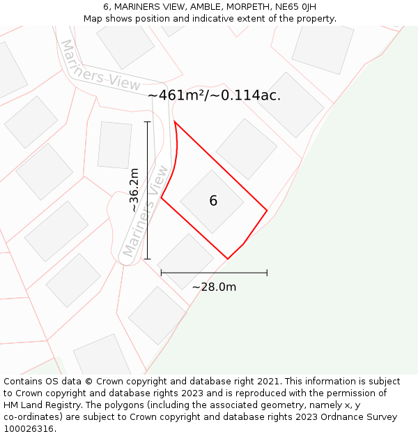 6, MARINERS VIEW, AMBLE, MORPETH, NE65 0JH: Plot and title map