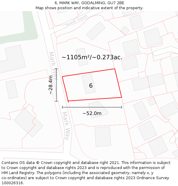 6, MARK WAY, GODALMING, GU7 2BE: Plot and title map