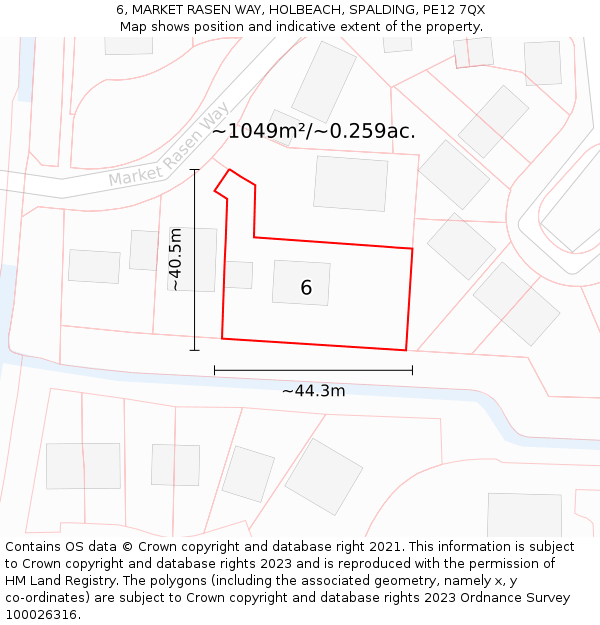 6, MARKET RASEN WAY, HOLBEACH, SPALDING, PE12 7QX: Plot and title map
