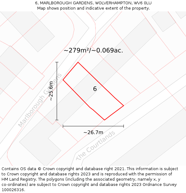 6, MARLBOROUGH GARDENS, WOLVERHAMPTON, WV6 0LU: Plot and title map