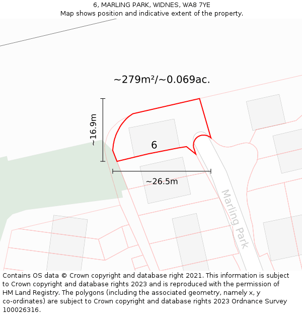 6, MARLING PARK, WIDNES, WA8 7YE: Plot and title map