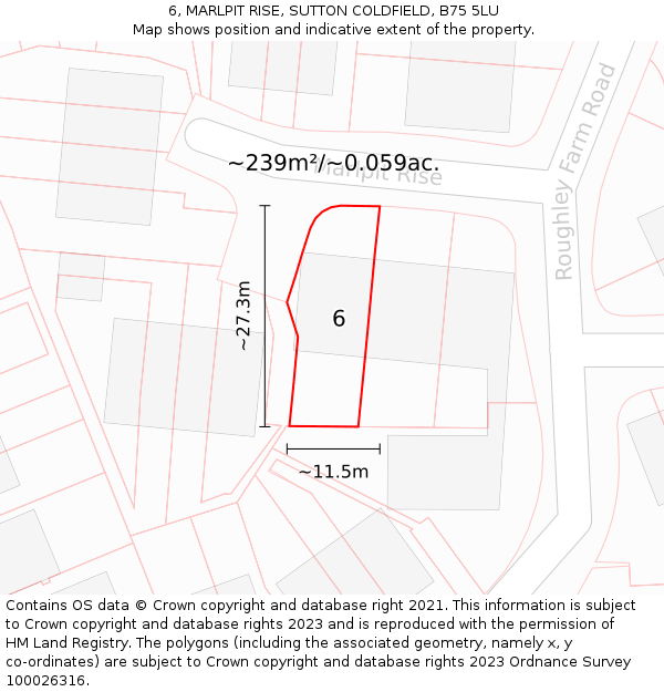 6, MARLPIT RISE, SUTTON COLDFIELD, B75 5LU: Plot and title map