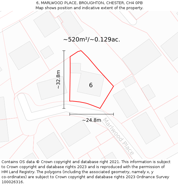 6, MARLWOOD PLACE, BROUGHTON, CHESTER, CH4 0PB: Plot and title map