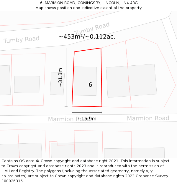 6, MARMION ROAD, CONINGSBY, LINCOLN, LN4 4RG: Plot and title map