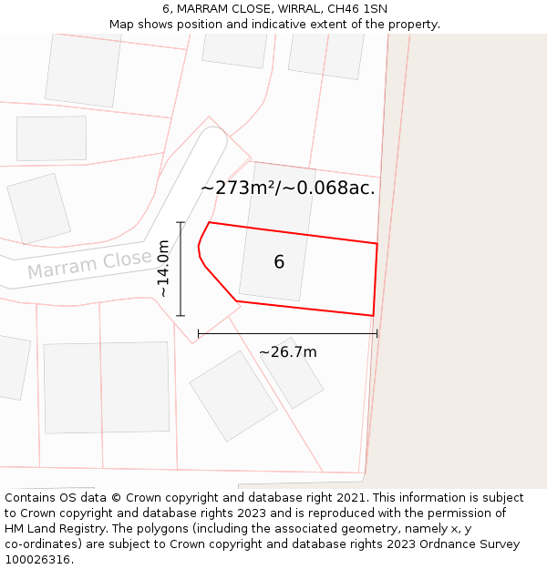 6, MARRAM CLOSE, WIRRAL, CH46 1SN: Plot and title map