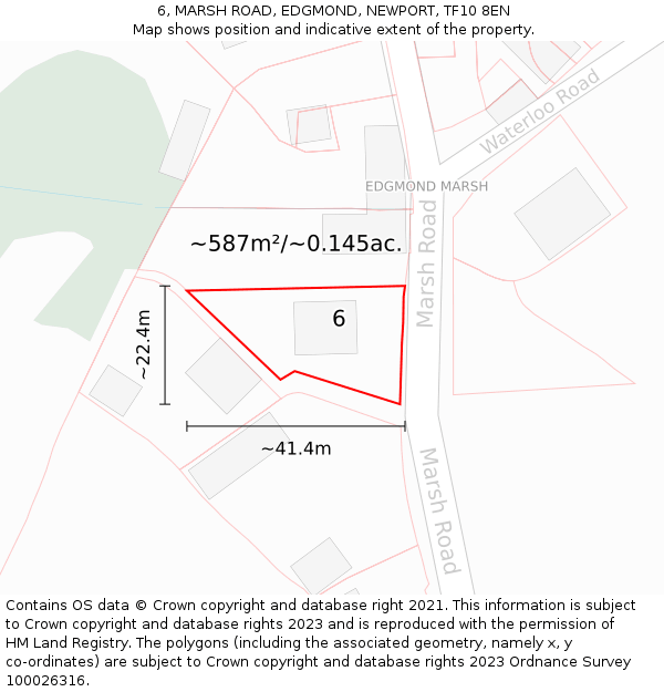 6, MARSH ROAD, EDGMOND, NEWPORT, TF10 8EN: Plot and title map