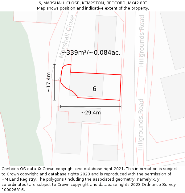 6, MARSHALL CLOSE, KEMPSTON, BEDFORD, MK42 8RT: Plot and title map