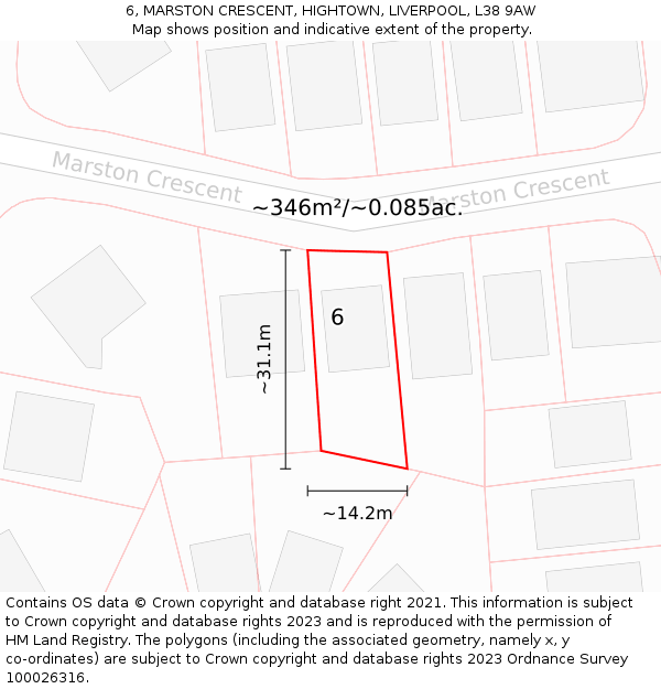 6, MARSTON CRESCENT, HIGHTOWN, LIVERPOOL, L38 9AW: Plot and title map