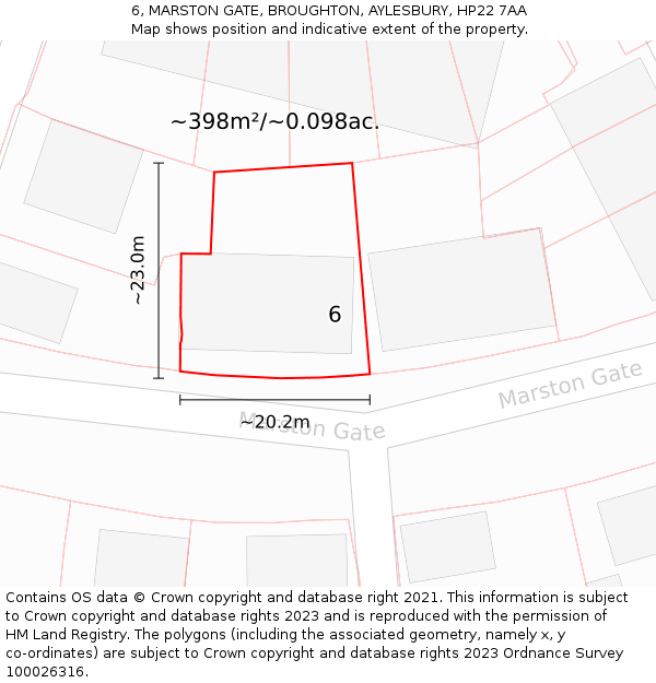 6, MARSTON GATE, BROUGHTON, AYLESBURY, HP22 7AA: Plot and title map