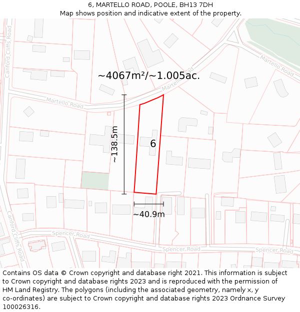 6, MARTELLO ROAD, POOLE, BH13 7DH: Plot and title map