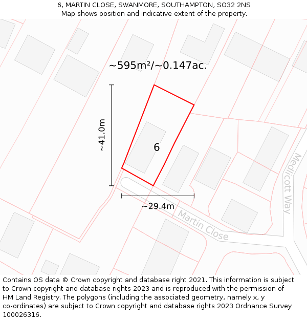 6, MARTIN CLOSE, SWANMORE, SOUTHAMPTON, SO32 2NS: Plot and title map