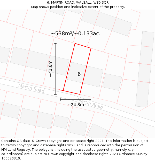 6, MARTIN ROAD, WALSALL, WS5 3QR: Plot and title map