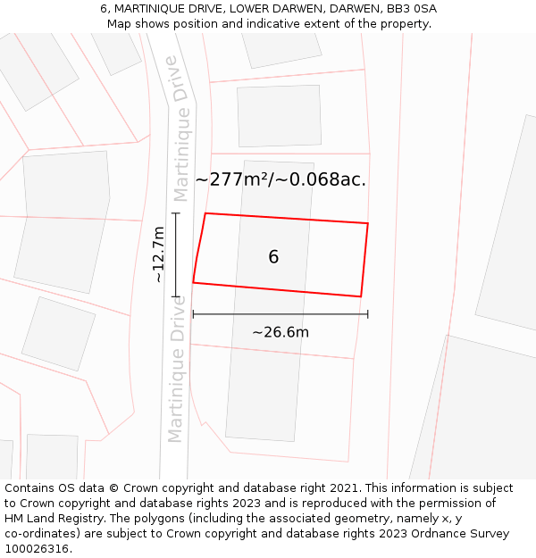 6, MARTINIQUE DRIVE, LOWER DARWEN, DARWEN, BB3 0SA: Plot and title map