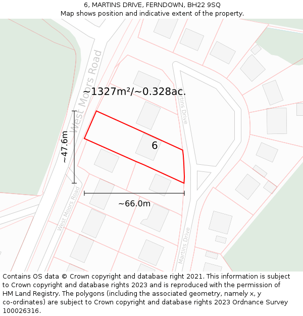 6, MARTINS DRIVE, FERNDOWN, BH22 9SQ: Plot and title map