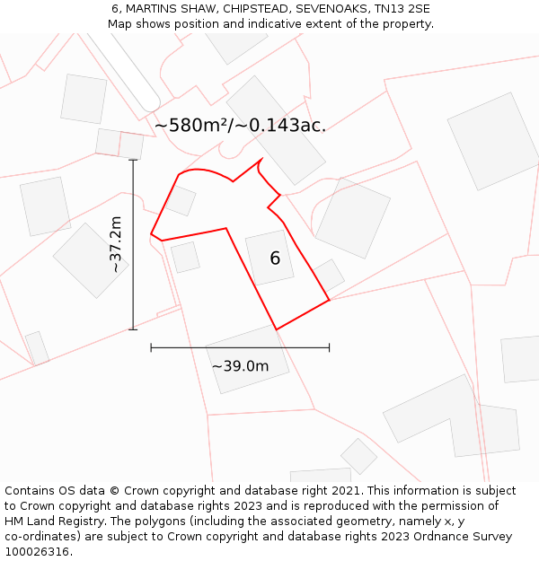 6, MARTINS SHAW, CHIPSTEAD, SEVENOAKS, TN13 2SE: Plot and title map