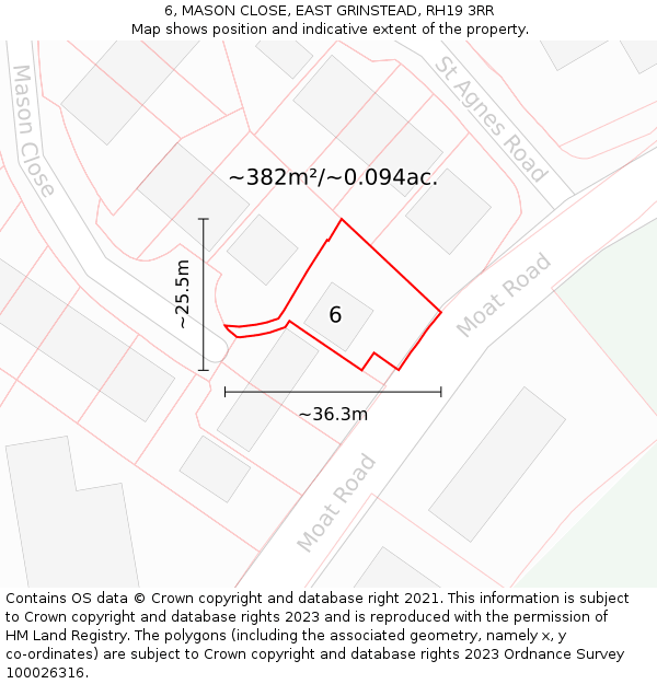 6, MASON CLOSE, EAST GRINSTEAD, RH19 3RR: Plot and title map