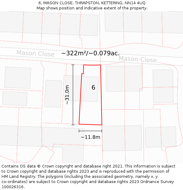 6, MASON CLOSE, THRAPSTON, KETTERING, NN14 4UQ: Plot and title map