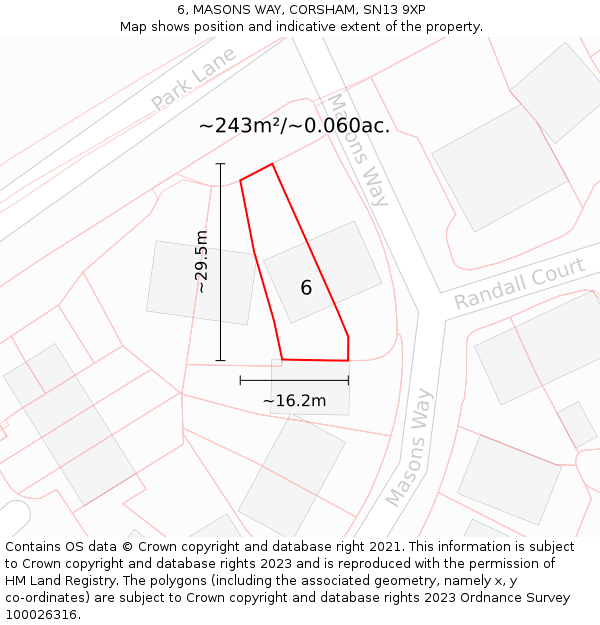 6, MASONS WAY, CORSHAM, SN13 9XP: Plot and title map