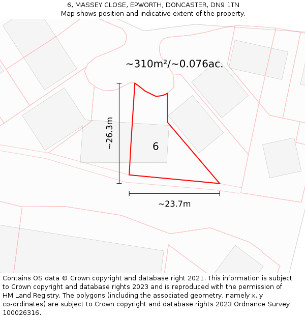 6, MASSEY CLOSE, EPWORTH, DONCASTER, DN9 1TN: Plot and title map