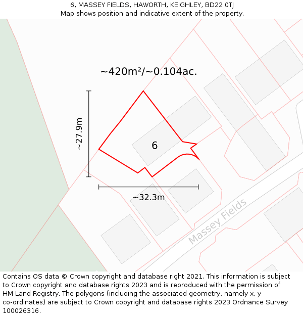6, MASSEY FIELDS, HAWORTH, KEIGHLEY, BD22 0TJ: Plot and title map