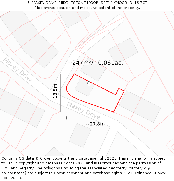 6, MAXEY DRIVE, MIDDLESTONE MOOR, SPENNYMOOR, DL16 7GT: Plot and title map