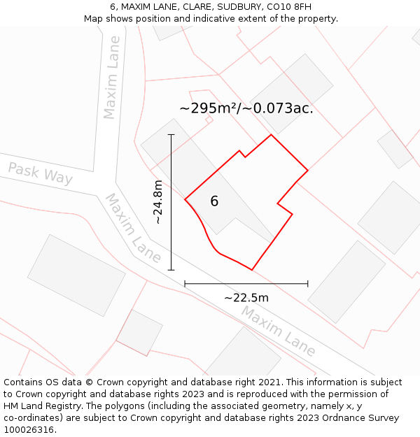 6, MAXIM LANE, CLARE, SUDBURY, CO10 8FH: Plot and title map