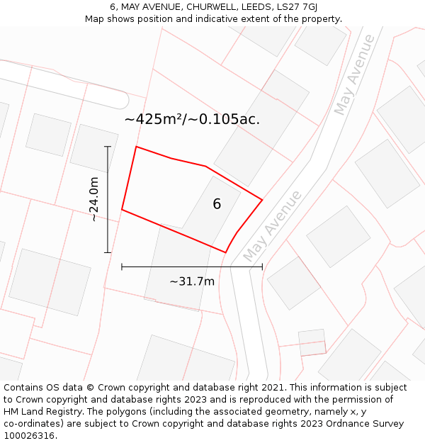 6, MAY AVENUE, CHURWELL, LEEDS, LS27 7GJ: Plot and title map