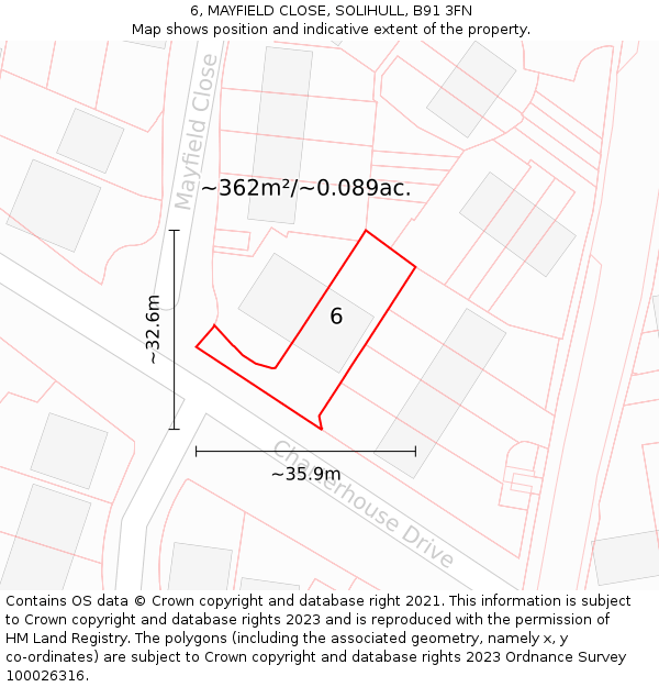 6, MAYFIELD CLOSE, SOLIHULL, B91 3FN: Plot and title map