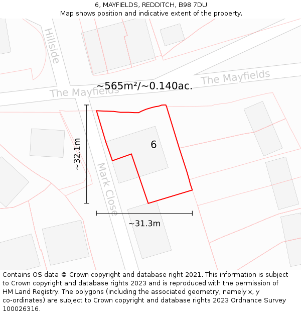 6, MAYFIELDS, REDDITCH, B98 7DU: Plot and title map