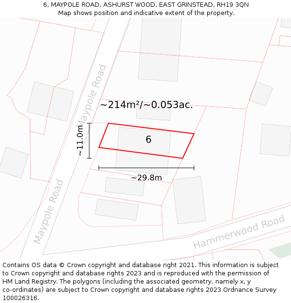 6, MAYPOLE ROAD, ASHURST WOOD, EAST GRINSTEAD, RH19 3QN: Plot and title map