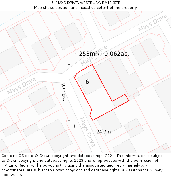 6, MAYS DRIVE, WESTBURY, BA13 3ZB: Plot and title map