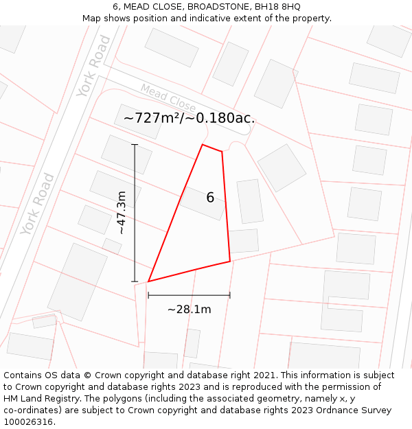 6, MEAD CLOSE, BROADSTONE, BH18 8HQ: Plot and title map