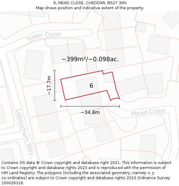 6, MEAD CLOSE, CHEDDAR, BS27 3XN: Plot and title map